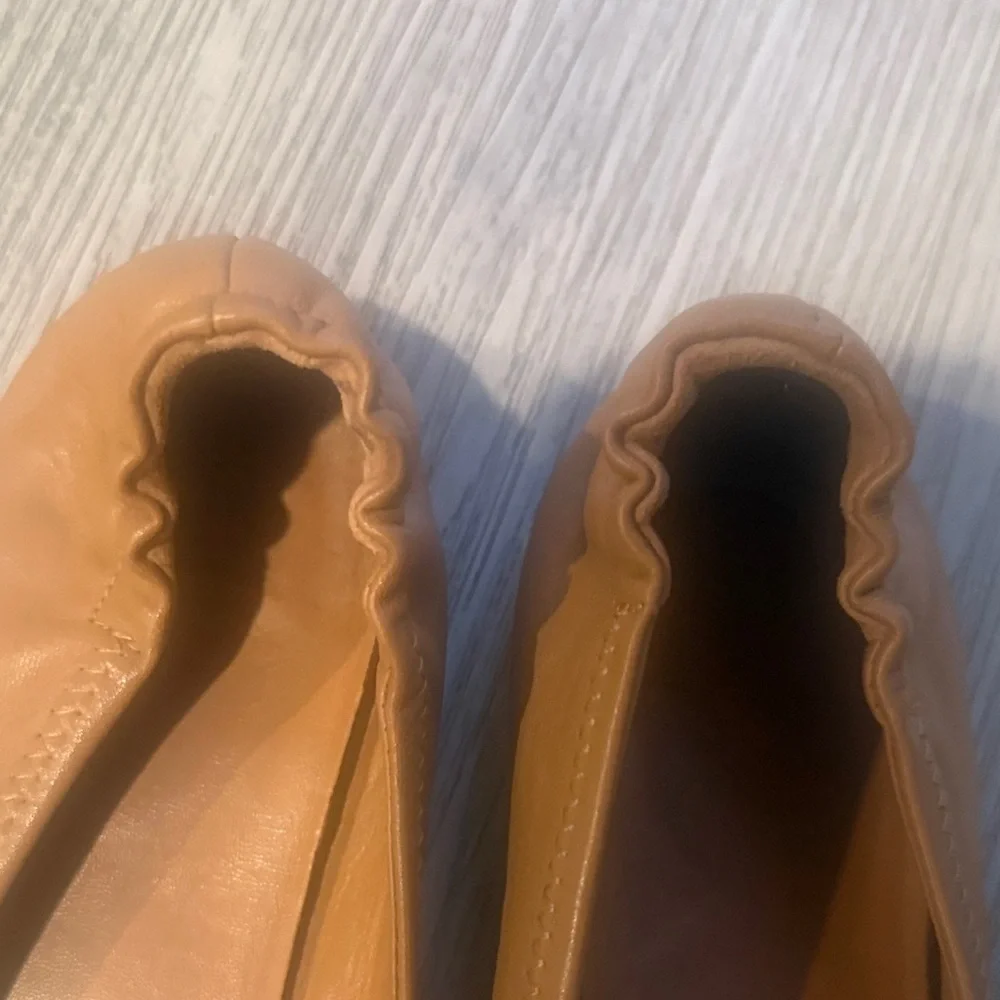 Tory Burch Camel Flats with Gold Logo
